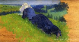 Une paysanne s'est étendue sur l'herbe Une paysanne s'est étendue sur l'herbe