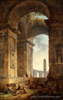 Ruines avec un obélisque au loin Ruines avec un obélisque au loin