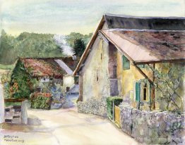 Old Farmhouse dans le village suisse de Saint-Triphon, aquarelle Old Farmhouse dans le village suisse de Saint-Triphon, aquarelle
