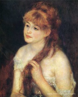 Jeune femme tresse ses cheveux Jeune femme tresse ses cheveux