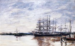 Trois navires mâtés à Port, Bordeaux Trois navires mâtés à Port, Bordeaux