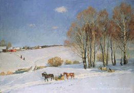 Paysage d'hiver avec traîneau tiré par des chevaux Paysage d'hiver avec traîneau tiré par des chevaux