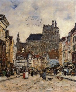 Abbeville, rue et l'église de Saint-Vulfran Abbeville, rue et l'église de Saint-Vulfran