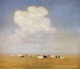 Midi. Troupeau dans la steppe Midi. Troupeau dans la steppe