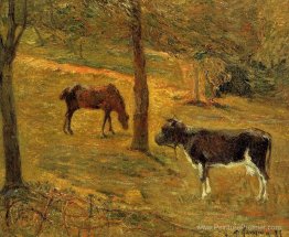 Cheval et vache dans une prairie Cheval et vache dans une prairie