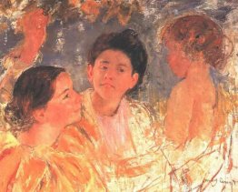 Deux jeunes filles avec un enfant Deux jeunes filles avec un enfant
