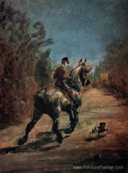 Cheval et cavalier avec un petit chien Cheval et cavalier avec un petit chien