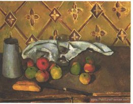 Nature morte avec des pommes, des servettes et un lait Nature morte avec des pommes, des servettes et un lait