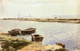 Trois bateaux par un rivage Trois bateaux par un rivage