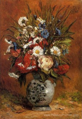 Marguerites et pivoines en vase bleu Marguerites et pivoines en vase bleu