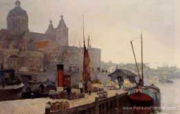 Une vue d'Amsterdam avec l'église Saint-Nicolaas Une vue d'Amsterdam avec l'église Saint-Nicolaas