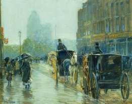 Des taxis dessinés au cheval le soir, New York Des taxis dessinés au cheval le soir, New York