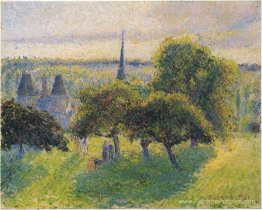 Ferme et clocher au coucher du soleil Ferme et clocher au coucher du soleil