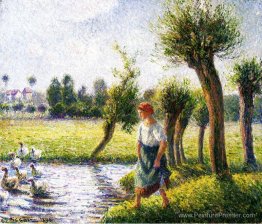 Femme paysanne qui regarde les oies Femme paysanne qui regarde les oies
