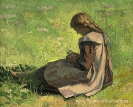 Fille assise dans l'herbe Fille assise dans l'herbe