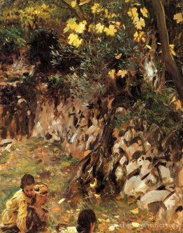 Filles rassemblant des fleurs, Valdemosa, Majorque Filles rassemblant des fleurs, Valdemosa, Majorque