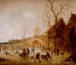 Un paysage d'hiver avec des patineurs, des enfants jouant du kol Un paysage d'hiver avec des patineurs, des enfants jouant du kol