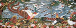 Oiseaux, animaux et plantes à fleurs dans une scène imaginaire Oiseaux, animaux et plantes à fleurs dans une scène imaginaire