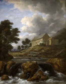 Paysage avec une église par un torrent Paysage avec une église par un torrent