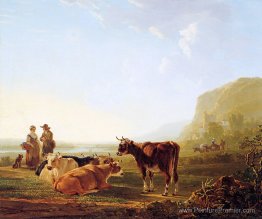 Paysage avec des vaches au repos Paysage avec des vaches au repos