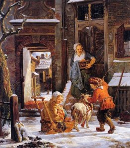 Vue de la ville d'hiver avec les enfants Vue de la ville d'hiver avec les enfants