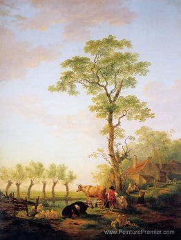 Paysage néerlandais avec du bétail et de la ferme Paysage néerlandais avec du bétail et de la ferme