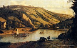 Un vaste paysage fluvial, probablement le Derbyshire, avec des c Un vaste paysage fluvial, probablement le Derbyshire, avec des c
