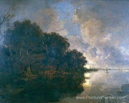 Bruges River, Ostend au loin - Moonlight Bruges River, Ostend au loin - Moonlight