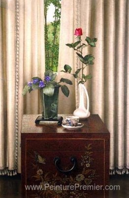 Nature morte avec rose et vue sur le paysage Nature morte avec rose et vue sur le paysage
