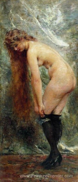 Femme nue en bancins noirs Femme nue en bancins noirs