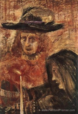 Homme avec un chapeau et une femme avec une écharpe noire Homme avec un chapeau et une femme avec une écharpe noire