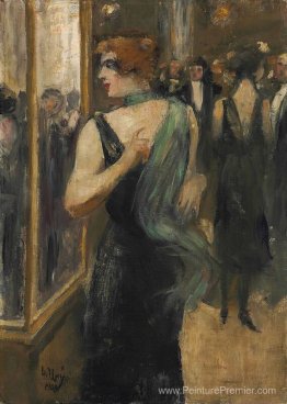 Dame en robe de soirée noire avec écharpe verte Dame en robe de soirée noire avec écharpe verte