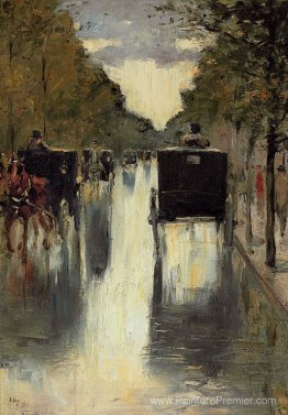 Scène de la rue Berlin avec des taxis tirés de cheval Scène de la rue Berlin avec des taxis tirés de cheval