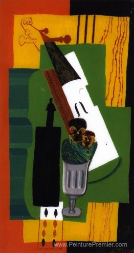 Violon, fleurs de bouteille dans un verre et huit de piques Violon, fleurs de bouteille dans un verre et huit de piques