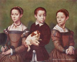 Trois enfants avec un chien Trois enfants avec un chien