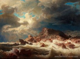 Mer orageuse avec épave de navire Mer orageuse avec épave de navire