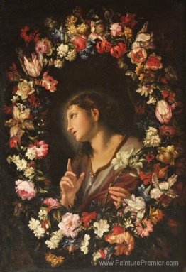 L'ange de l'Annonciation dans une guirlande de fleurs L'ange de l'Annonciation dans une guirlande de fleurs