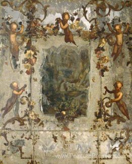 Miroir décoré de putti, de fleurs et de rouleaux acanthus Miroir décoré de putti, de fleurs et de rouleaux acanthus