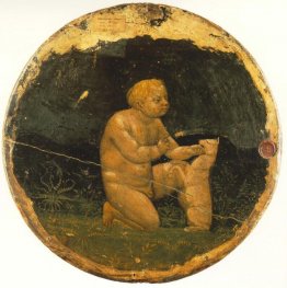 Putto et un petit chien - à l'arrière du tondo de Berlin Putto et un petit chien - à l'arrière du tondo de Berlin