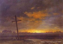 Paysage avec une croix. Lituanie Paysage avec une croix. Lituanie