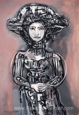 Dame avec chapeau en arrière-plan rose gris Dame avec chapeau en arrière-plan rose gris