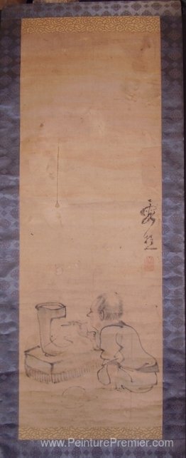 Allumant un brasero au charbon de bois (peut-être en préparation Allumant un brasero au charbon de bois (peut-être en préparation