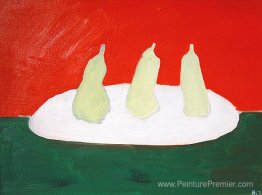 Nature morte, poires, fond vert et orange Nature morte, poires, fond vert et orange