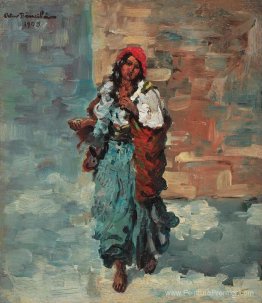 Femme gitane avec foulard rouge Femme gitane avec foulard rouge