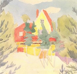 Paysage avec la maison avec toit rouge Paysage avec la maison avec toit rouge