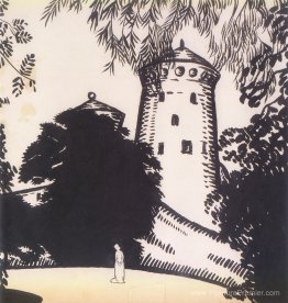 Silhouette féminine dans le fond du château Silhouette féminine dans le fond du château