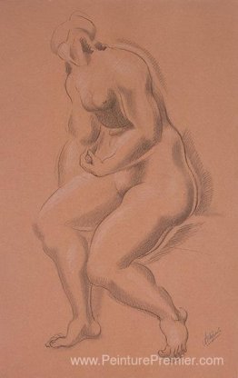 Femme assis nue avec la main gauche sur la jambe droite Femme assis nue avec la main gauche sur la jambe droite