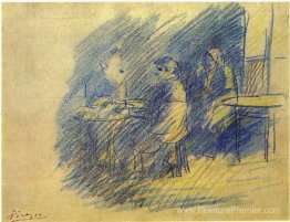 Picasso et S. Junier-vidal assis près de Celestina Picasso et S. Junier-vidal assis près de Celestina