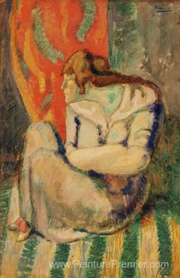 Femme assise sur un sol rayé Femme assise sur un sol rayé