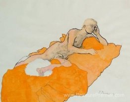 Alex avec un pouf blanc Alex avec un pouf blanc